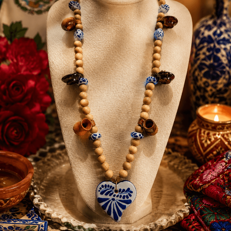 Collar Madera Talavera Corazón